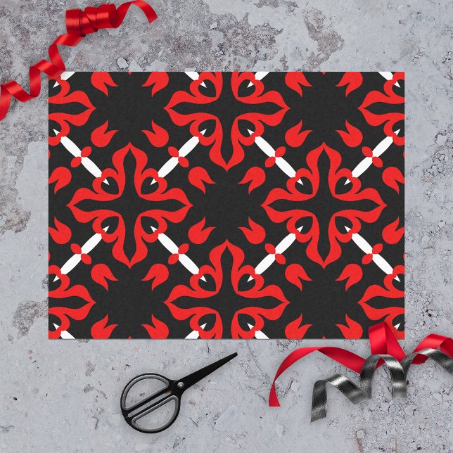 Papier Mousseline Vibrant rouge noir et blanc Motif japonais (Créateur téléchargé)