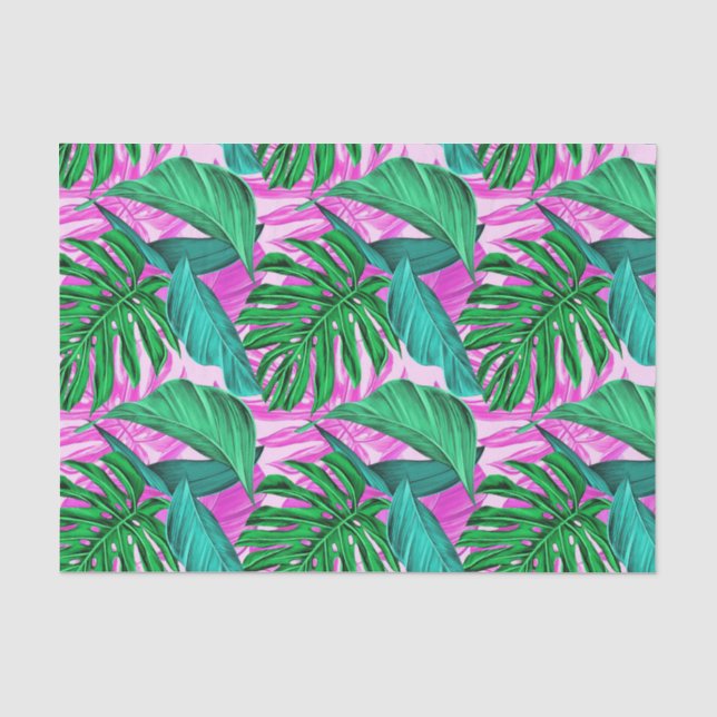 Papier Mousseline Vibrant Tropical Monstera Feuille Exotic Motif  (Recto)