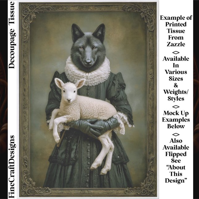 Papier Mousseline Victorian Dressed Wolf Holding Lamb ES7L Decoupage (Créateur téléchargé)
