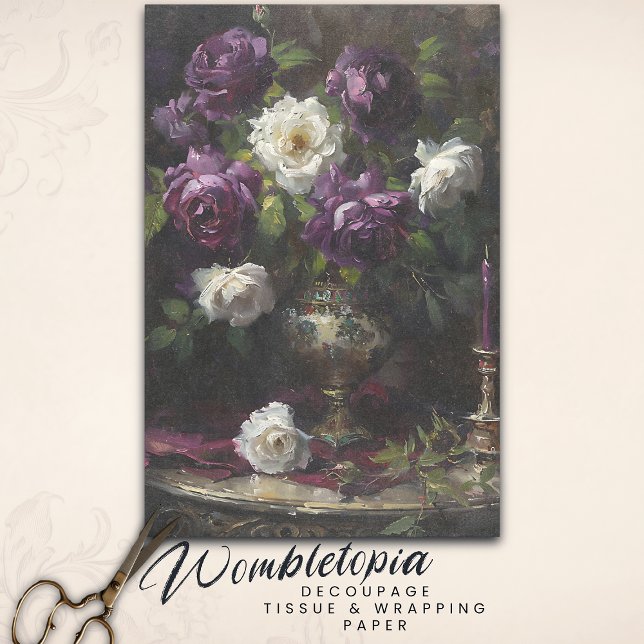 Papier Mousseline Victorian Floral Still Life Roses élégants dans Va (Créateur téléchargé)