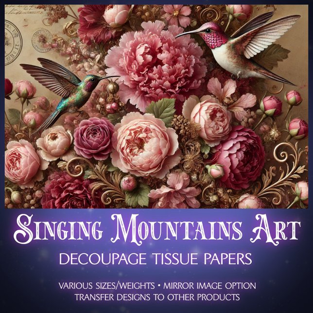 Papier Mousseline Victorian Romance Hummingbird Floral Decoupage  (Créateur téléchargé)