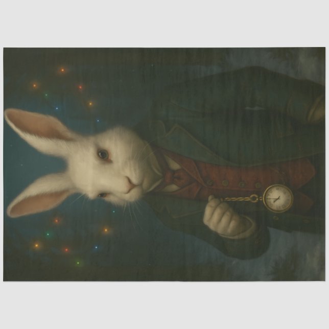 Papier Mousseline Victorian White Rabbit – Whimsical Fantasy Animal  (Recto)