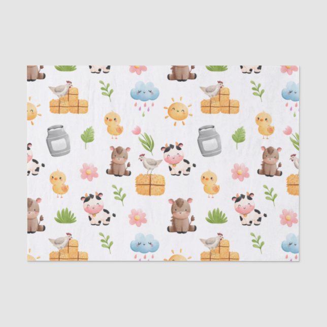 Papier Mousseline Vie agricole mignonne et ferme Bébé Animaux Motif (Recto)