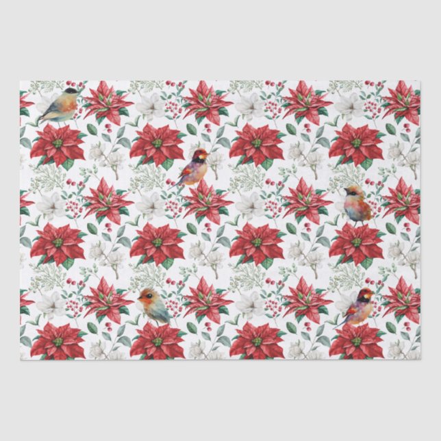 Papier Mousseline Vie de Noël aquarelles fleurs, feuille (Recto)