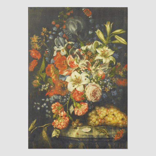 Papier Mousseline Vie morte avec fleurs et fruits (Recto)