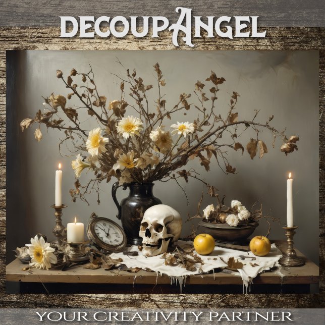 Papier Mousseline Vie morte gothique avec crâne - Découpage - (Créateur téléchargé)