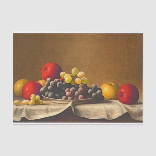 Papier Mousseline Vie morte, Pommes, Raisins, Découpage Fruit (Recto)