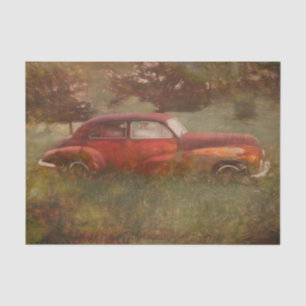 Papier Mousseline Vieille voiture rouge antique découpage d'art rust