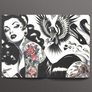 Papier Mousseline Vielle écolière tatouée