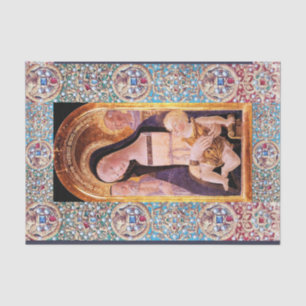 PAPIER MOUSSELINE VIERGE ET ENFANT, SAINTS, ANGELS AUX GÈMES PRÉCIEU