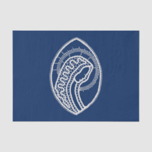 Papier Mousseline Vierge Marie, dentelle blanche, bleu marine