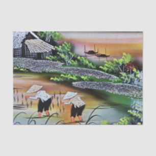 Papier Mousseline Viêt Nam Paysage Champs De Riz Tissu Découpage