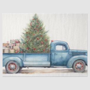 Papier Mousseline Vieux Camion bleu avec arbre festif