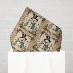Papier Mousseline Vieux Monde Noël Snowman