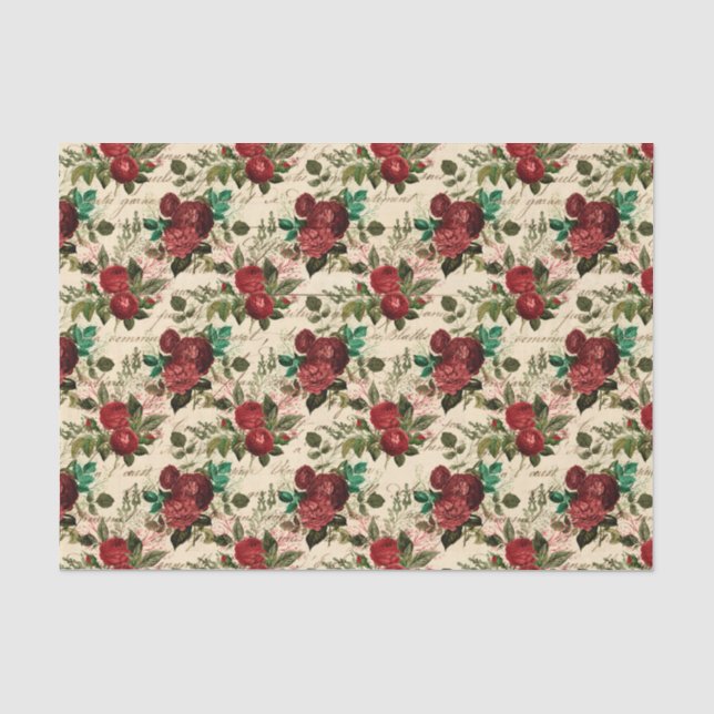 Papier Mousseline Vieux Motif de Rose Rouge (Recto)