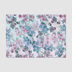 Papier Mousseline Vignes de Fleurs Turquoises et roses