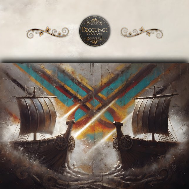 Papier Mousseline Viking Longships Duel Decoupage (Viking Longships Duel Decoupage Tissue Paper)