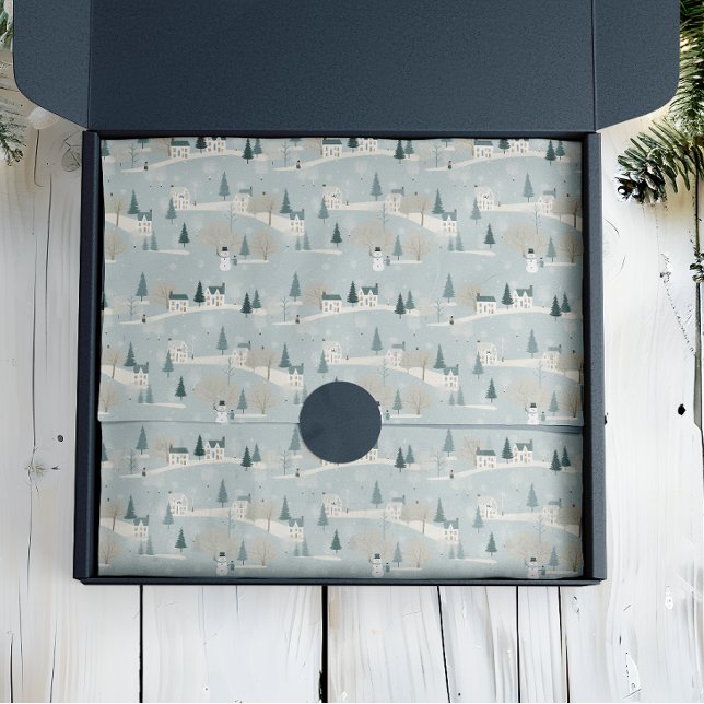 Papier Mousseline Village de Noël minimaliste Snowy Blue (Créateur téléchargé)