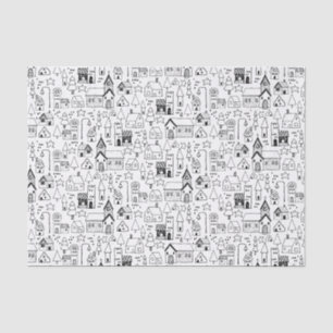 Papier Mousseline Village de Noël pour enfants Whimsical Black & Whi