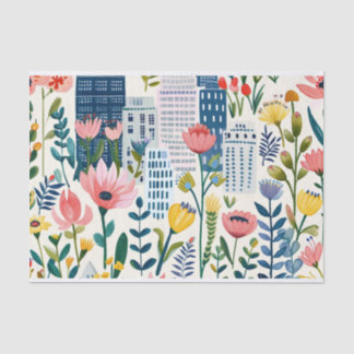 Papier Mousseline Ville avec Fleurs sauvages