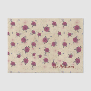 Papier Mousseline Vin rose motif Rouge Brown Vintage Nom de famille