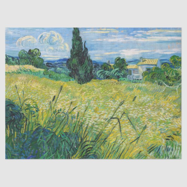 Papier Mousseline Vincent van Gogh - Champ de blé vert avec Cypress (Recto)