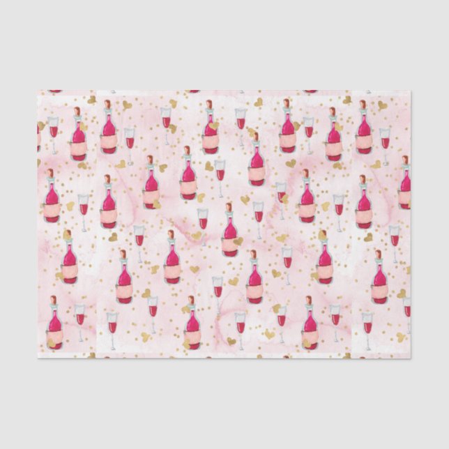 Papier Mousseline Vins et Coeurs roses (Design 12 série rose) (Recto)