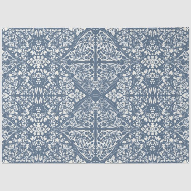 Papier Mousseline Vins floraux arabesques Découpage LG ivoire bleu (Recto)
