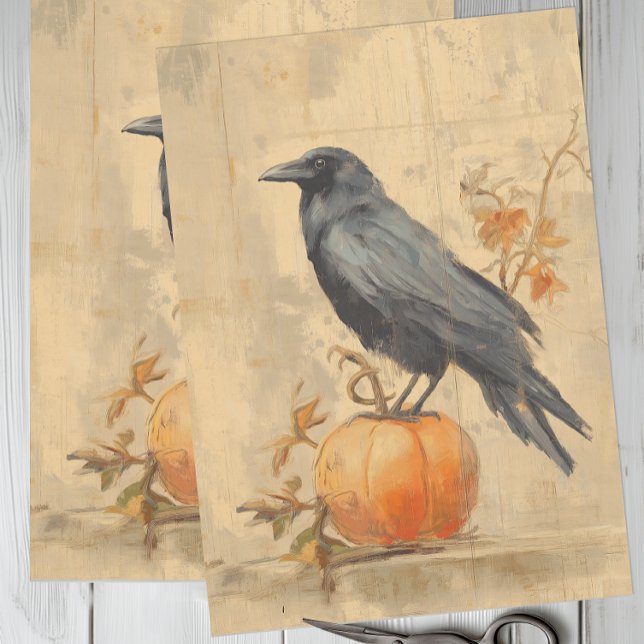 Papier Mousseline Vintage (Autumn Crow and Pumpkin Tissue Paper)