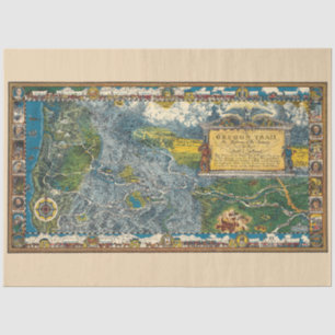 Papier Mousseline Vintage 1932 Oregon Trail Restauré Carte Découpage
