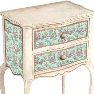 Papier Mousseline Vintage à la menthe gris toile de jouy