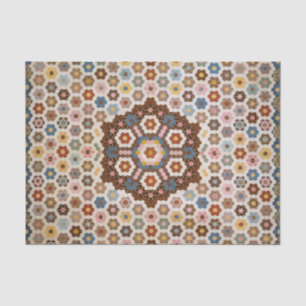 Papier Mousseline Vintage Abstrait Honeypeb Colorful Quilt Motif