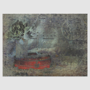 Papier Mousseline Vintage Antique Black Red Old Script Sheet Musique