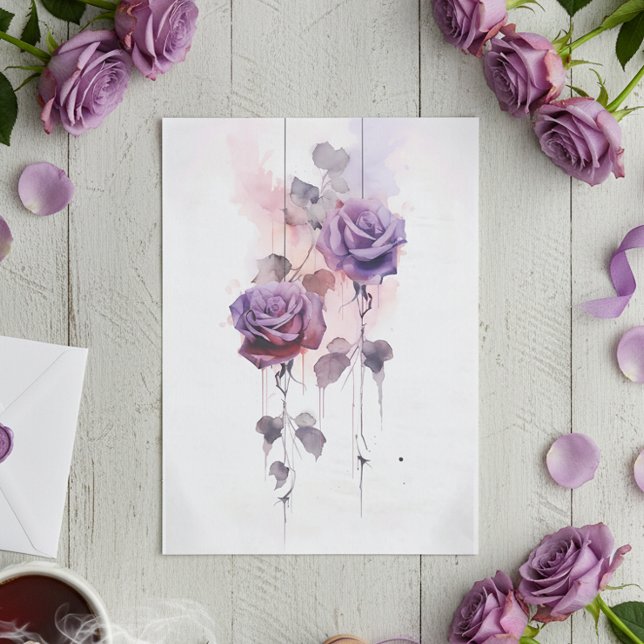 Papier Mousseline Vintage Aquarelle violet roses (Créateur téléchargé)