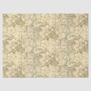Papier Mousseline Vintage Art Nouveau Mucha Floral Peonies Motif