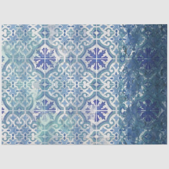 Papier Mousseline Vintage Beach Sea Shore Blue White Carrelage Motif (Recto)