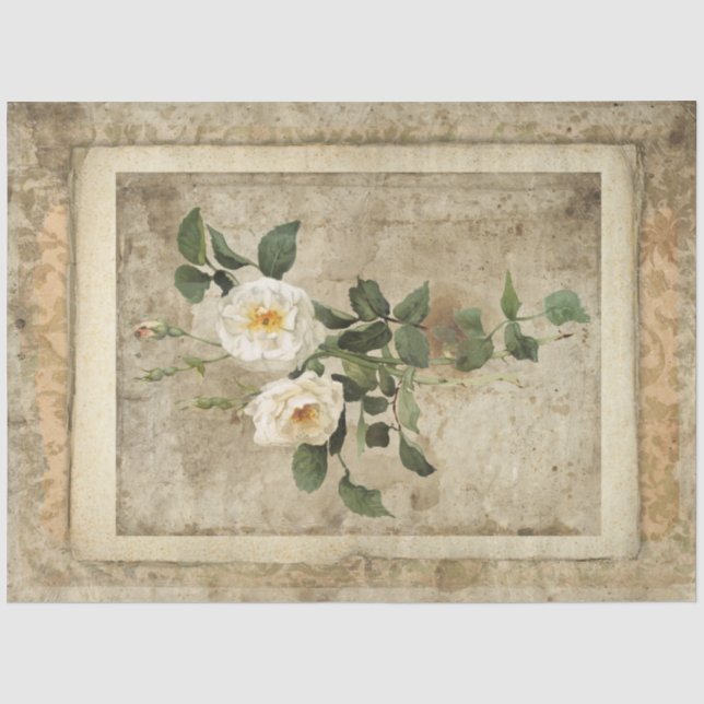 Papier Mousseline Vintage blanc floral Script Ephémère Découpage Art (Recto)
