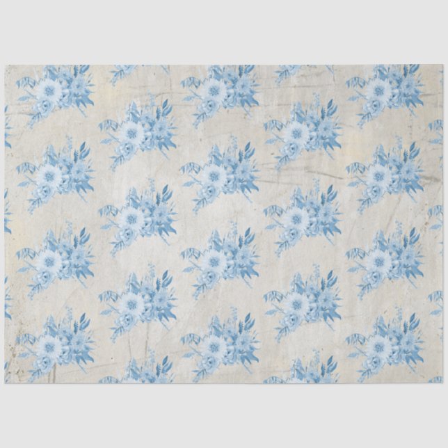 Papier Mousseline Vintage Chinoiserie Dusty Blue Grey Florquet (Recto)