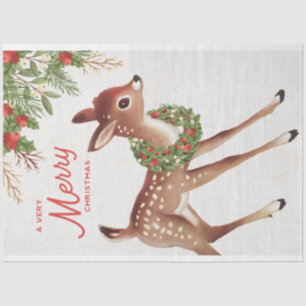 Papier Mousseline Vintage Christmas Deer and Wreath