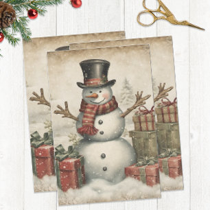 Papier Mousseline Vintage Christmas Snowman