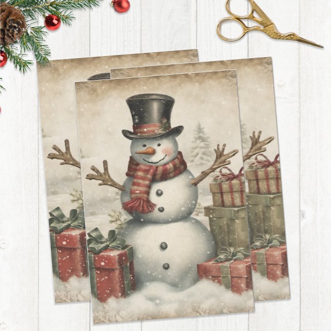 Papier Mousseline Vintage Christmas Snowman (Vintage Snowman Tissue Paper)