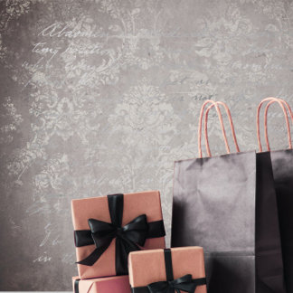 Papier Mousseline Vintage damask & script violet taupe & gris argent