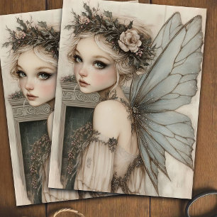 Papier Mousseline Vintage Fée de Noël avec Découpage de la Couronne