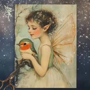 Papier Mousseline Vintage Fée de Noël avec Robin Whimsical