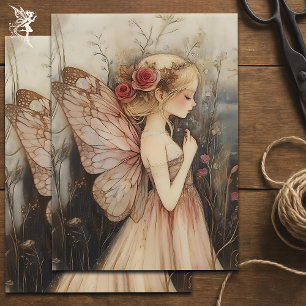 Papier Mousseline Vintage Fée de Noël avec Rose rose
