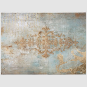 Papier Mousseline Vintage feuille d'or baroque ornement bleu grunge