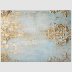 Papier Mousseline Vintage feuille d'or ornement victorien gris bleu