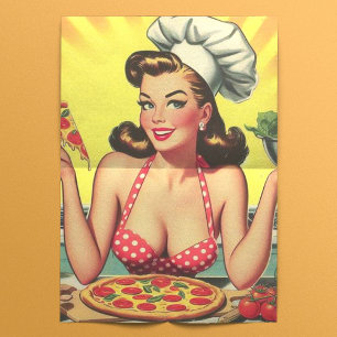 Papier Mousseline Vintage fille à la pizza