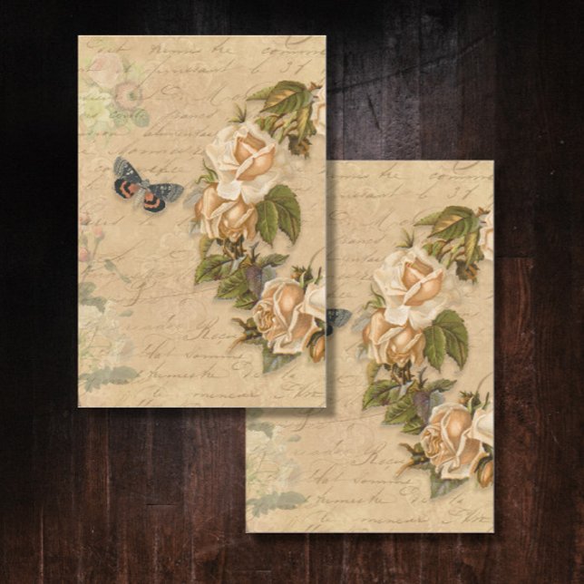 Papier Mousseline Vintage Floral Automne Rose d'or Ephemera Découpag (Créateur téléchargé)