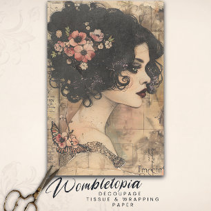 Papier Mousseline Vintage Floral Boho Lady Découpage Art Nouveau